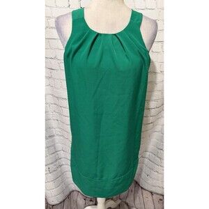Oleg Cassini Kelly Green Pleated Neck Sheath Lined Sleeveless Dress Size 2